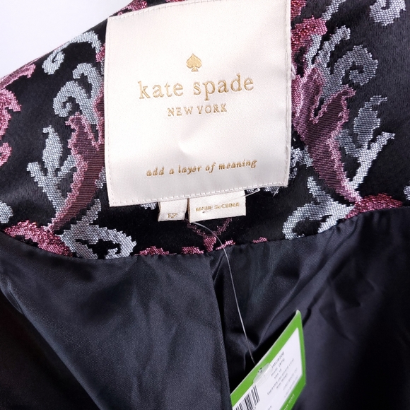 Kate Spade Black/Pink/Blue Finer Things Multi-color Tapestry Jacquard Coat - Picture 5 of 13